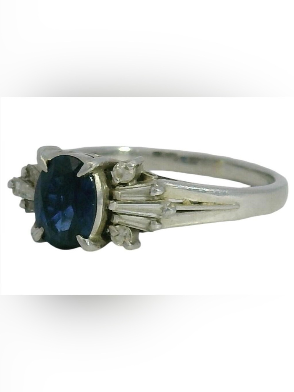 Platinum Blue Sapphire and Diamond "Ballerina Halo" Cocktail Ring - Picture 4 of 10